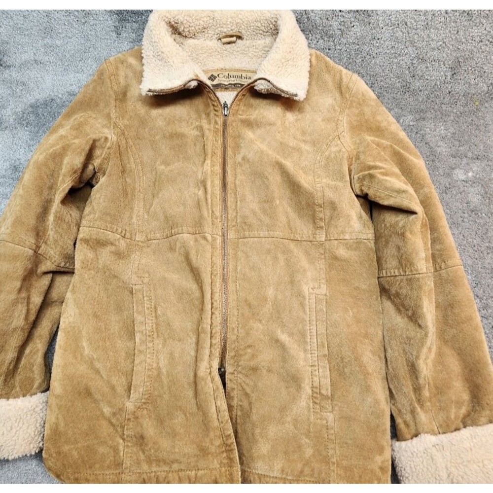 Columbia Jacket Womens Size Medium Tan Leather Long Sleeve Bomber Jacket